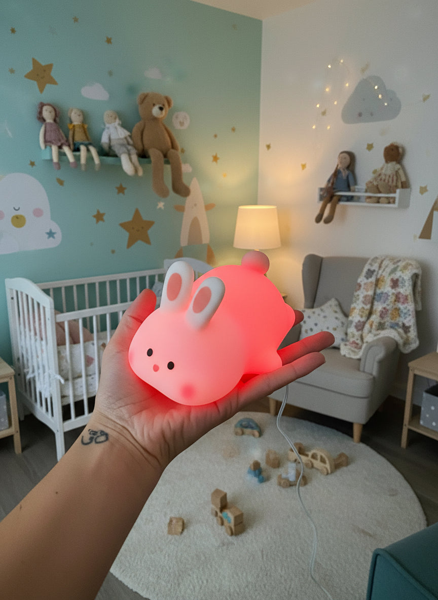 Lampada Notturna a LED Coniglietto: Silicone Anti-Caduta Ricaricabile